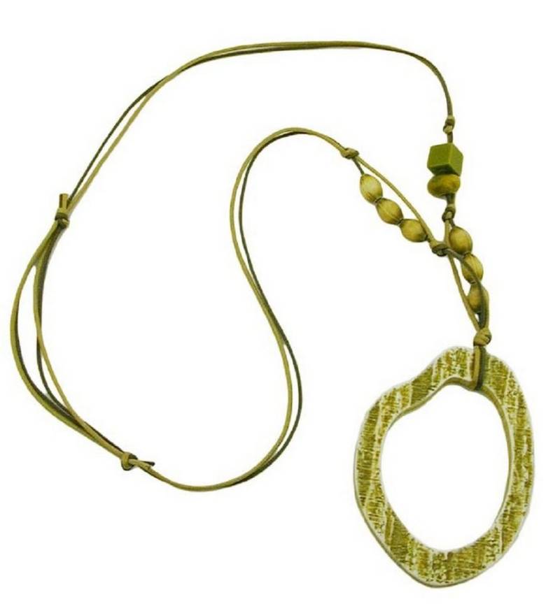unbespielt Collier Kette Baumring olivgrün Kunststoff Baumwollkordel 95 cm, Modeschmuck für Damen von unbespielt