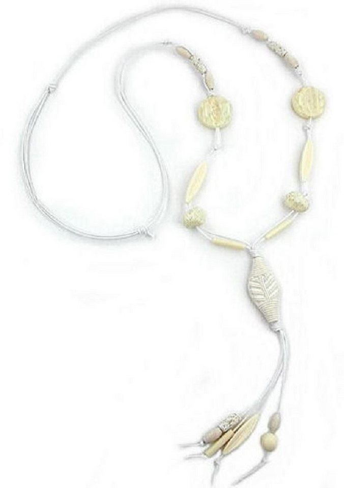 unbespielt Collier Kette Blatt Kunststoffperlen elfenbeinfarben Kordel weiß 100 cm, Modeschmuck für Damen von unbespielt