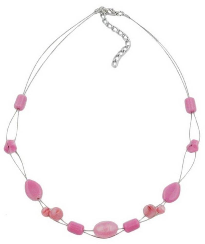 unbespielt Collier Kette Drahtkette mit Glasperlen rosa-pink Olivenperle rosa 45cm, Modeschmuck für Damen von unbespielt