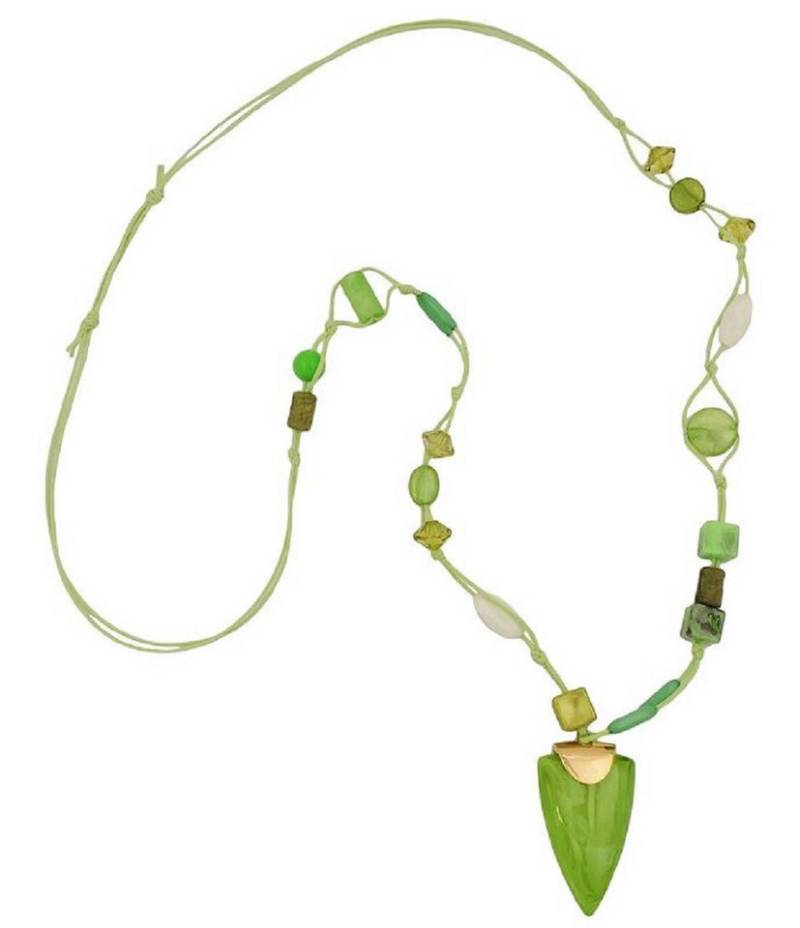 unbespielt Collier Kette Dreieck mit Schluppe hellgrün Kunststoff Kordel lindgrün 80 cm, Modeschmuck für Damen von unbespielt