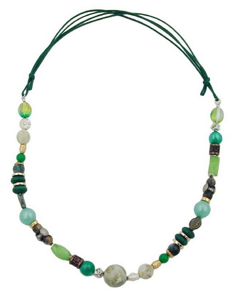 unbespielt Collier Kette Holz- und Kunststoffperlen in grün-Tönen 85 cm, Modeschmuck für Damen von unbespielt