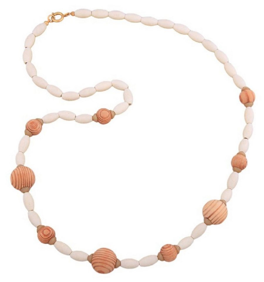 unbespielt Collier Kette Holzperlen weiß olivenförmig finnische Tanne 65 cm, Modeschmuck für Damen von unbespielt