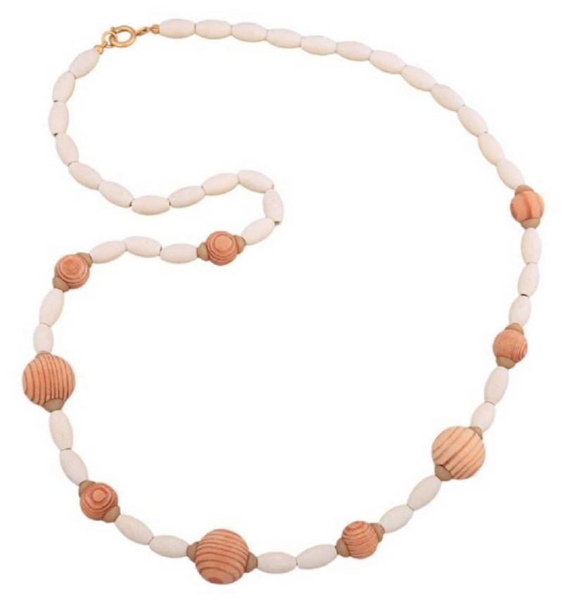 unbespielt Collier Kette Holzperlen weiß olivenförmig finnische Tanne 65 cm, Modeschmuck für Damen von unbespielt