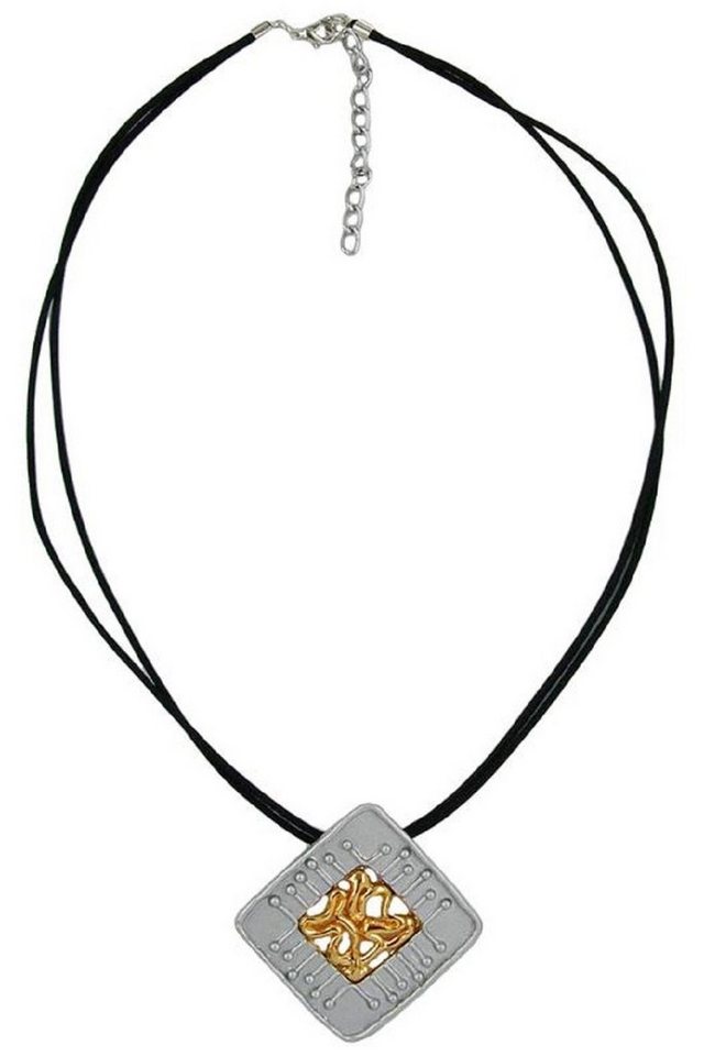 unbespielt Collier Kette Kordelkette mit Anhänger Metallplatte Bicolor-Effekt 45 cm, Modeschmuck für Damen und Herren von unbespielt