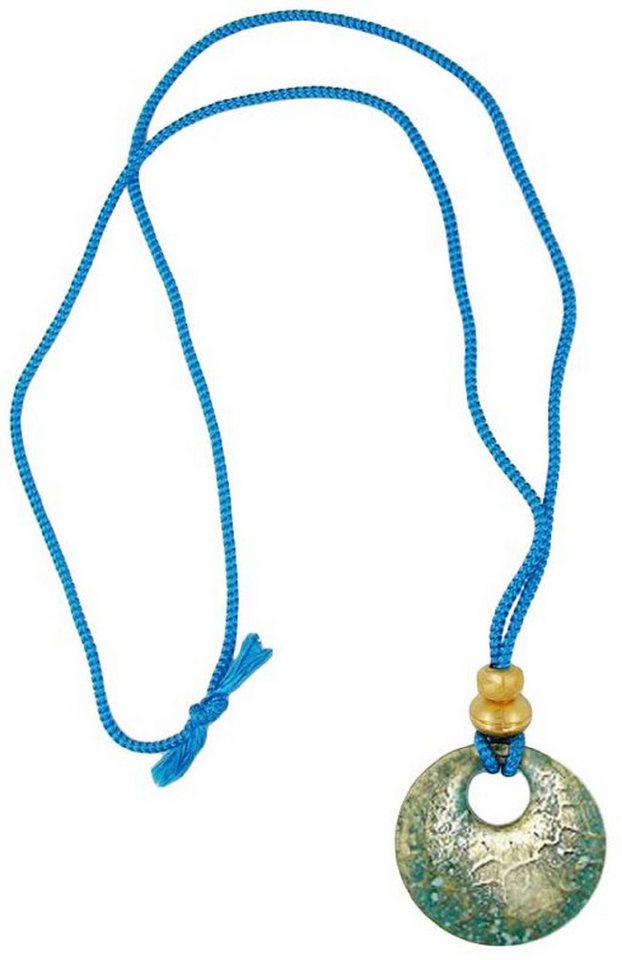 unbespielt Collier Kette Krokoplatte blau-türkis-Goldschimmer Kunststoff 90 cm Kordel, Modeschmuck für Damen von unbespielt