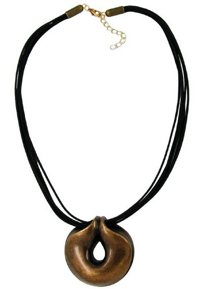 unbespielt Collier Kette Kunststoff Anhänger Amulett altmessingfarben Kordel schwarz 50cm, Modeschmuck für Damen von unbespielt