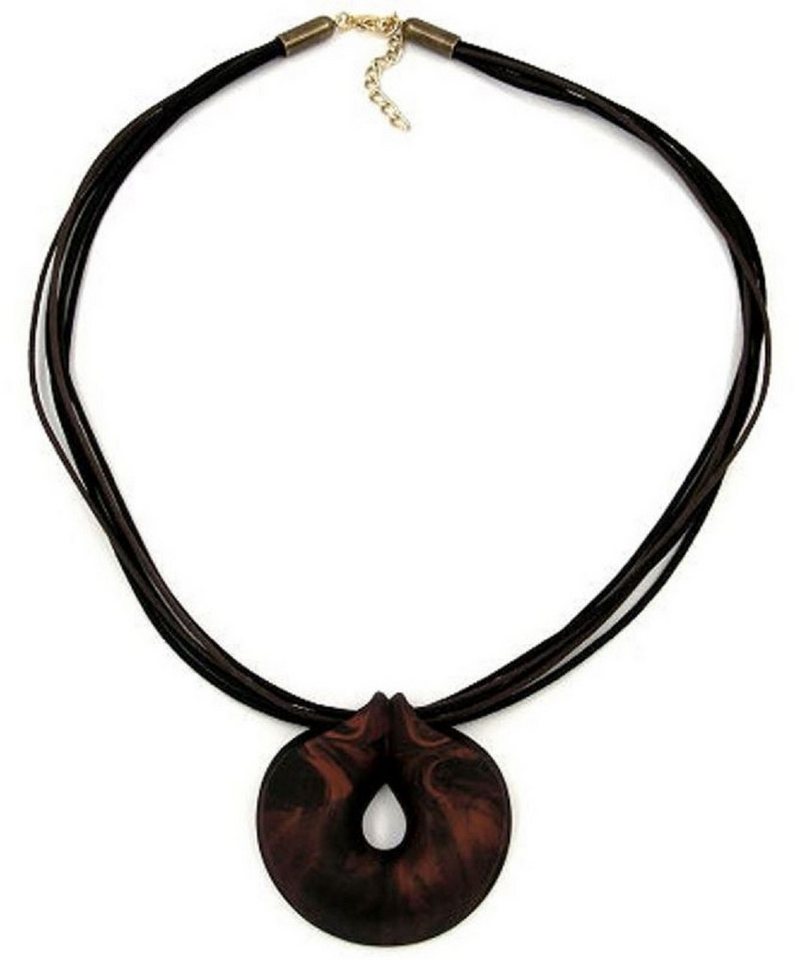 unbespielt Collier Kette Kunststoff Anhänger Amulett braun-marmor metallic Länge 55 cm, Modeschmuck für Damen von unbespielt