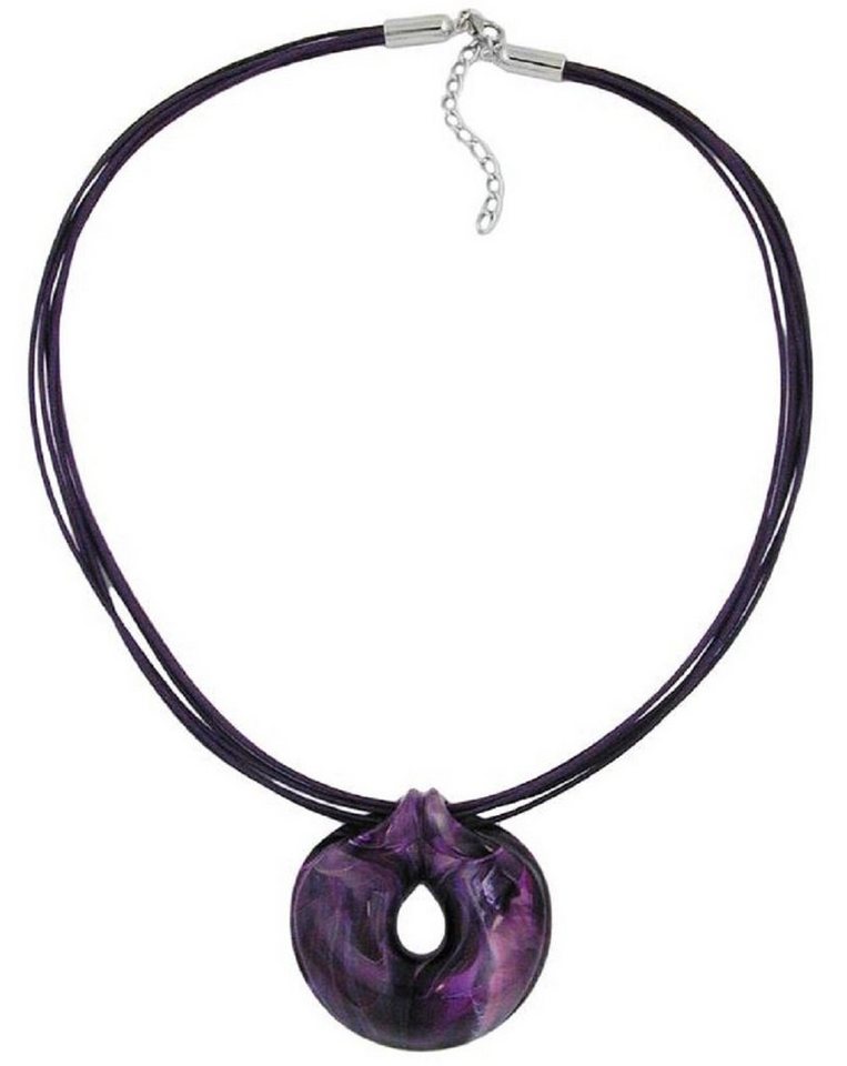 unbespielt Collier Kette Kunststoff Anhänger Amulett lila marmoriert Kordel lila 55 cm, Modeschmuck für Damen von unbespielt