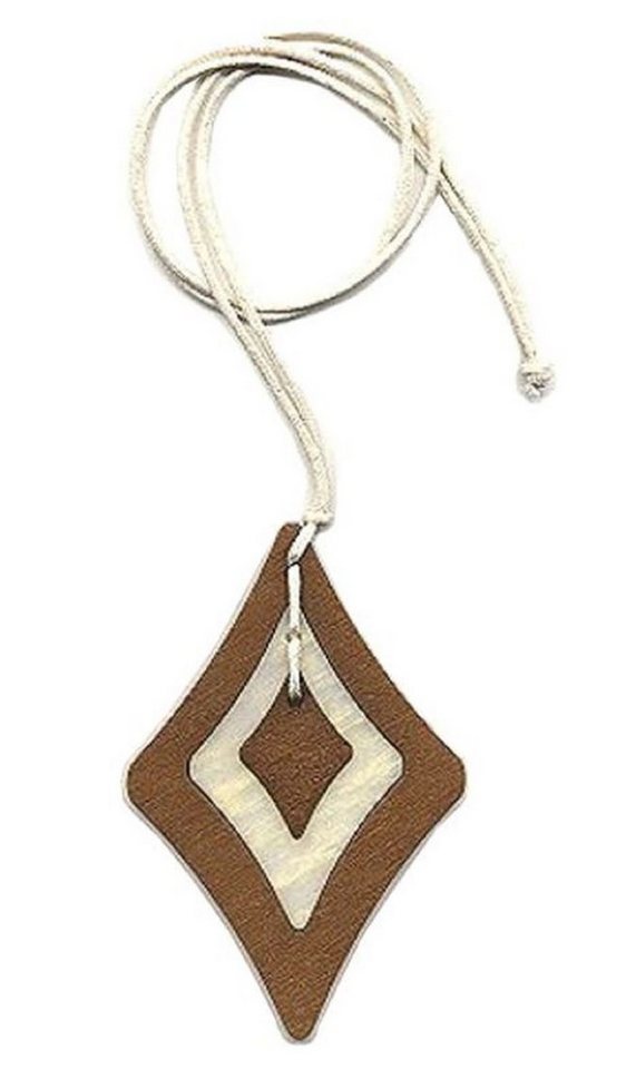 unbespielt Collier Kette Kunststoff-Anhänger Rhombus braun-beige Kordel beige 90 cm, Modeschmuck für Damen von unbespielt