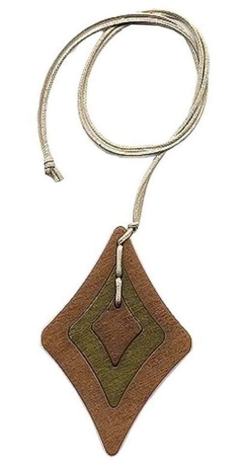 unbespielt Collier Kette Kunststoff-Anhänger Rhombus braun-grün Kordel beige 90 cm, Modeschmuck für Damen von unbespielt