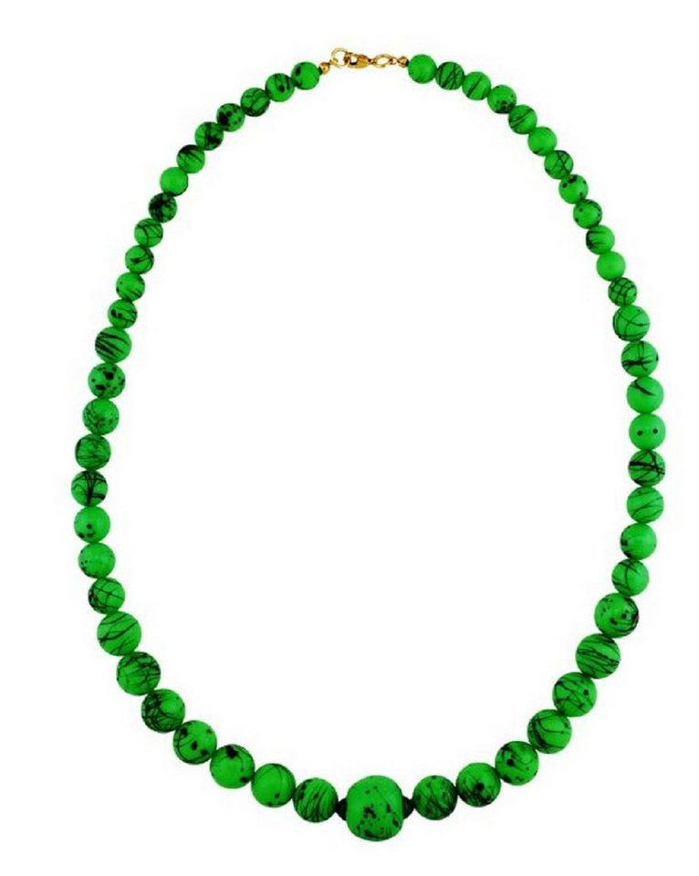 unbespielt Collier Kette Kunststoff Fadenperlen apfelgrün-schwarz 55 cm, Modeschmuck für Damen von unbespielt