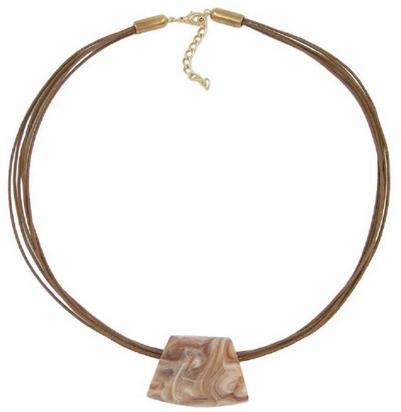 unbespielt Collier Kette Kunststoff-Perle Trapez beige marmoriert matt Kordel 45 cm, Modeschmuck für Damen von unbespielt