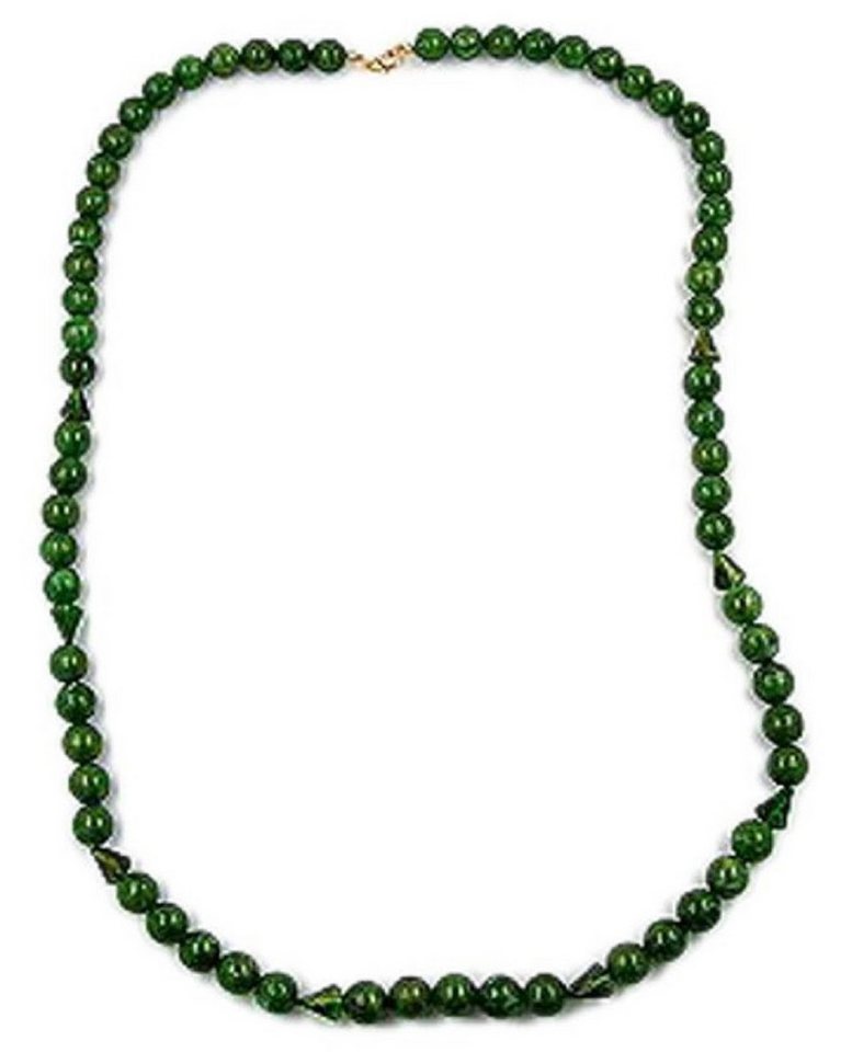 unbespielt Collier Kette Kunststoff-Perlen 12 mm Grün-Gold-Marmor Länge 90 cm, Modeschmuck für Damen von unbespielt