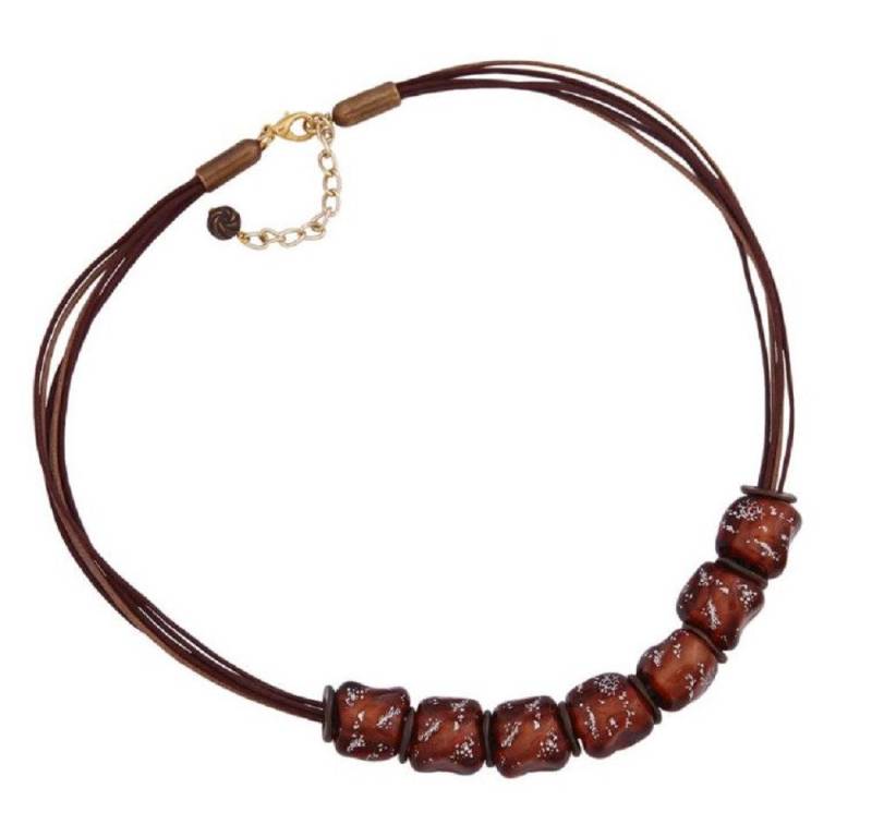 unbespielt Collier Kette Kunststoff-Perlen braun-transparent-silber mit Kordel 50 cm, Modeschmuck für Damen von unbespielt