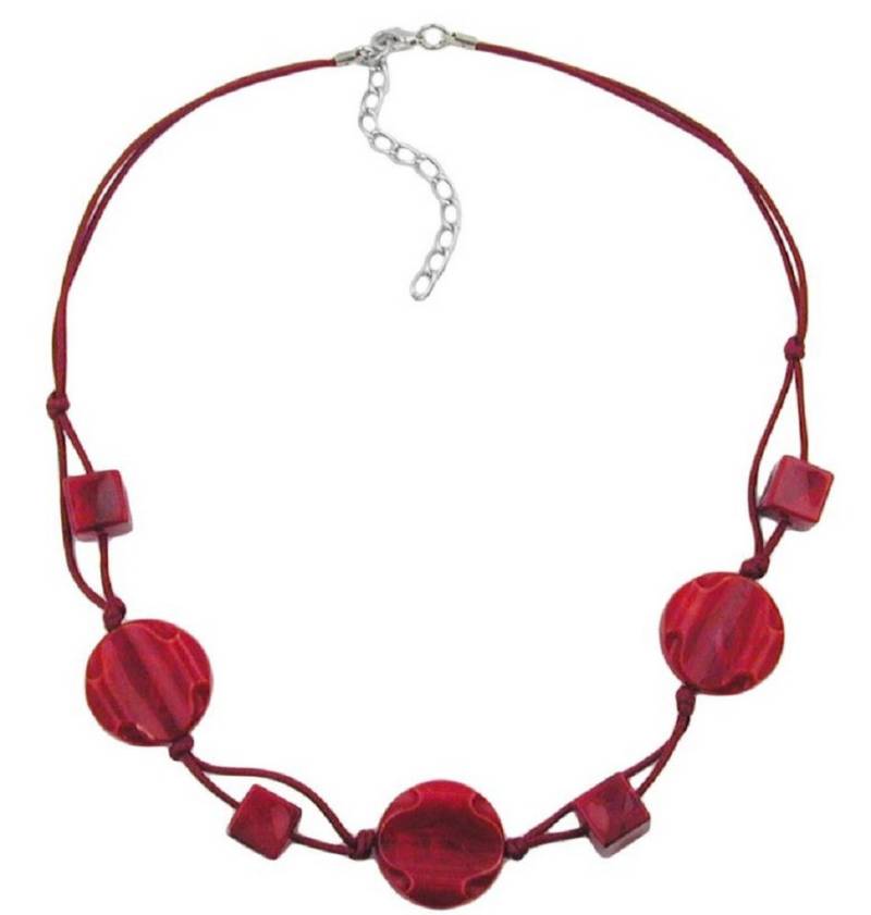 unbespielt Collier Kette Kunststoff-Perlen dunkelrot-marmoriert Kordel weinrot 45 cm, Modeschmuck für Damen von unbespielt