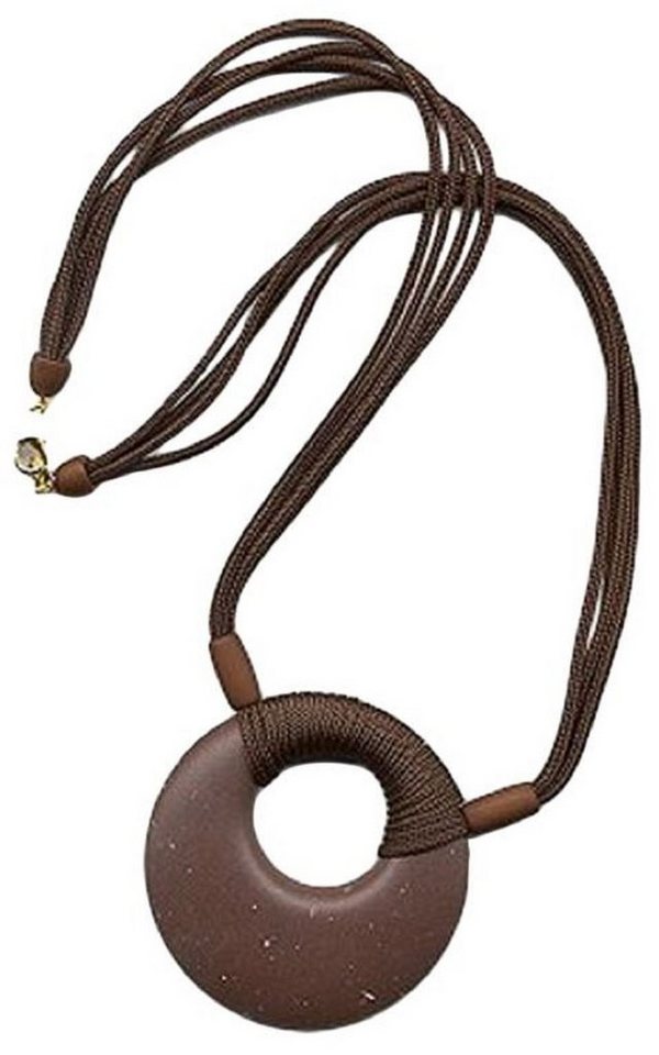 unbespielt Collier Kette Kunststoff-Scheibe Amulett dunkelbraun-matt Kordel 63 cm, Modeschmuck für Damen von unbespielt