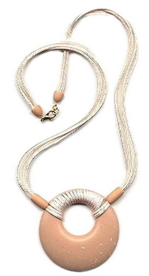 unbespielt Collier Kette Kunststoff-Scheibe Amulett apricot-matt Kordel 60 cm, Modeschmuck für Damen von unbespielt