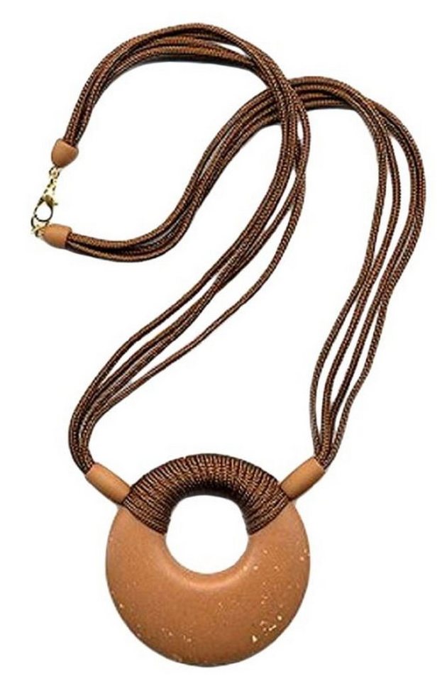 unbespielt Collier Kette Kunststoff-Scheibe Amulett karamel-matt Kordel 60 cm, Modeschmuck für Damen von unbespielt