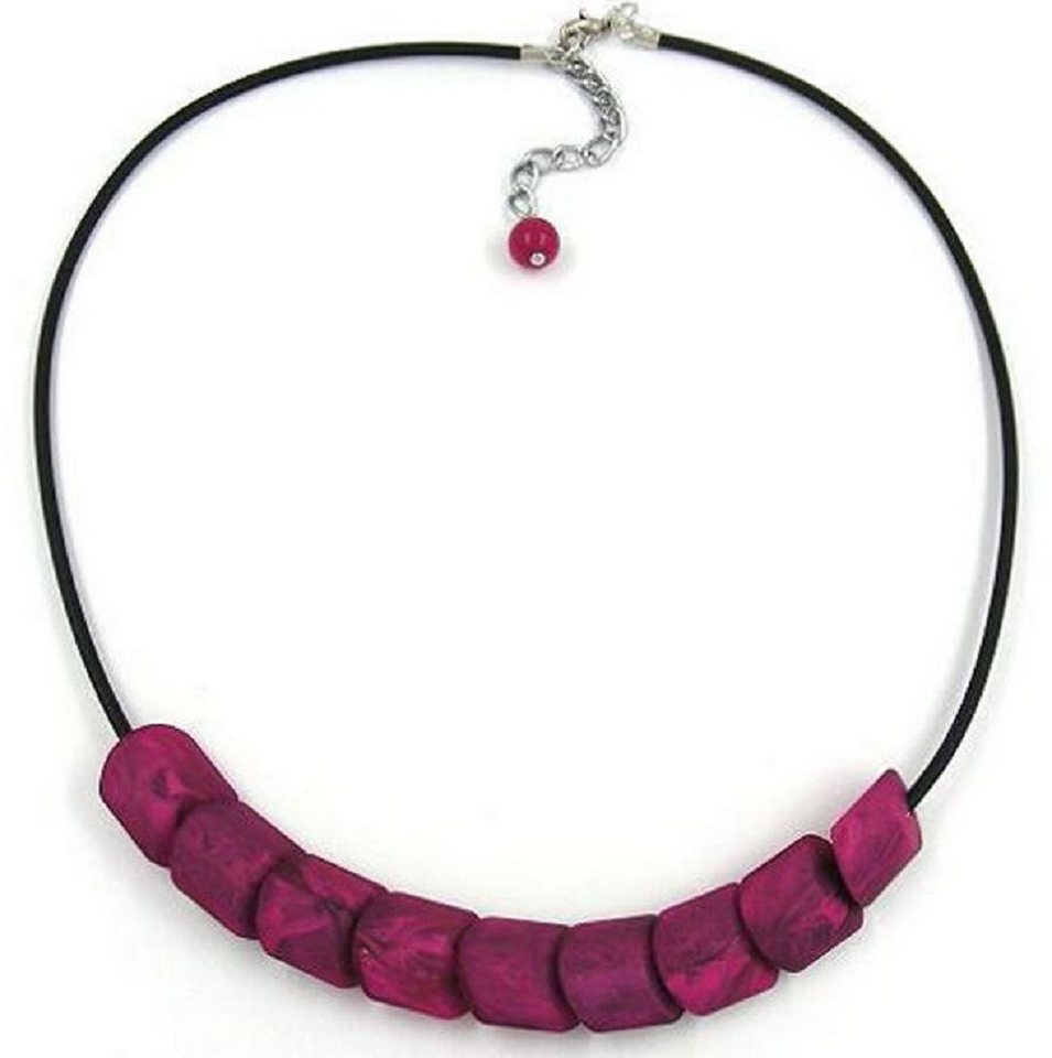 unbespielt Collier Kette Kunststoff-Schrägperle pink-marmoriert-matt Vollgummi 45 cm, Modeschmuck für Damen von unbespielt