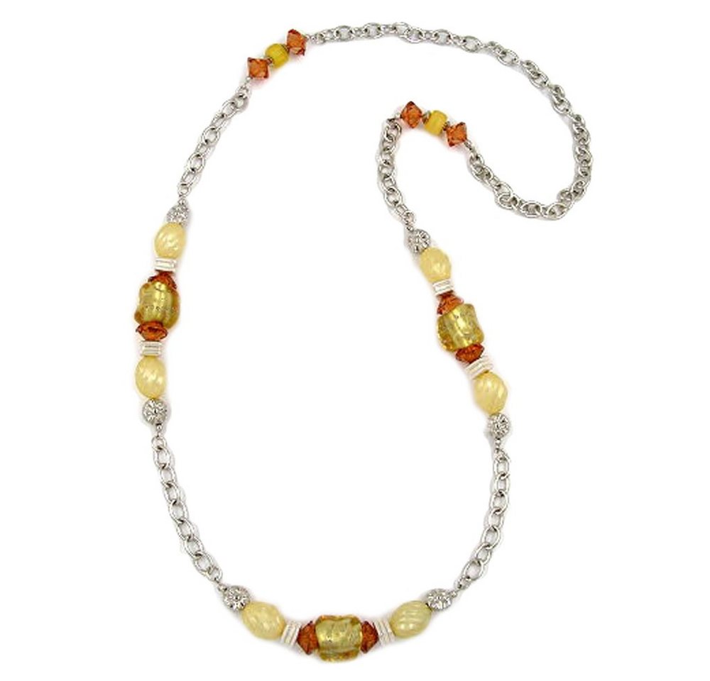 unbespielt Collier Kette Kunststoff Steinperle gelb mit Ankerkette Länge 90 cm, Modeschmuck für Damen von unbespielt