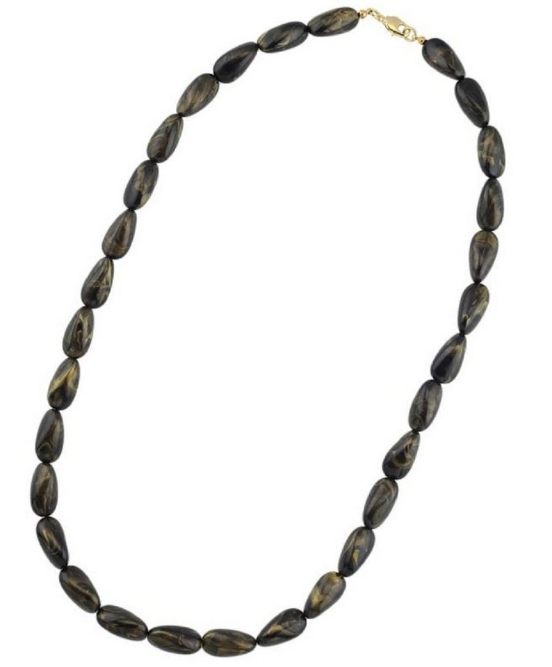 unbespielt Collier Kette Kunststoff-Winkelperlen schwarz-gold-marmoriert 60 cm, Modeschmuck für Damen von unbespielt