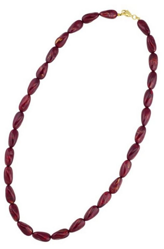 unbespielt Collier Kette Kunststoff-Winkelperlen bourdeaux-goldfarben-marmoriert 60 cm, Modeschmuck für Damen von unbespielt