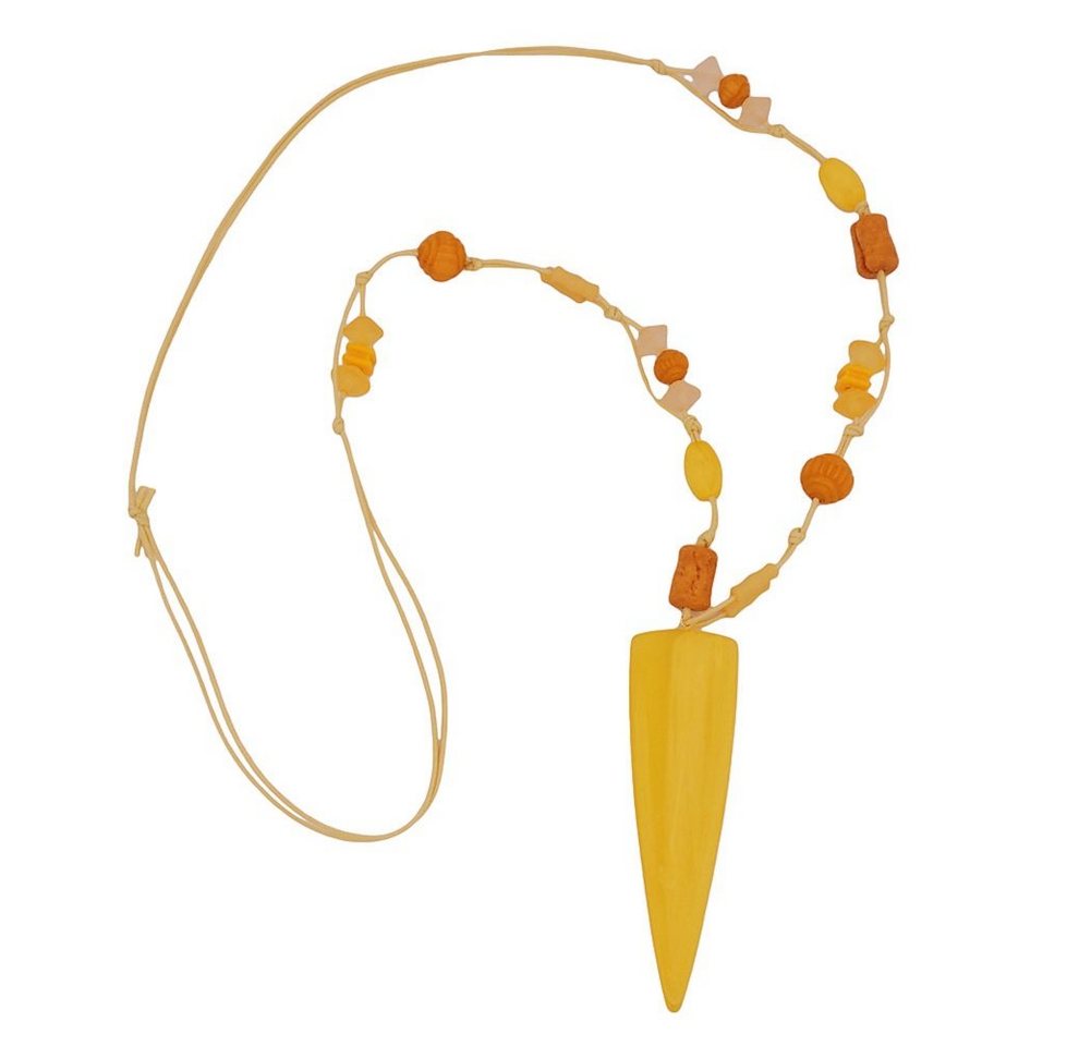 unbespielt Collier Kette Kunststoffperlen Dreieck gelb und orange marmoriert Kordel gelb 90 cm inkl. Schmuckbox, Modeschmuck für Damen von unbespielt