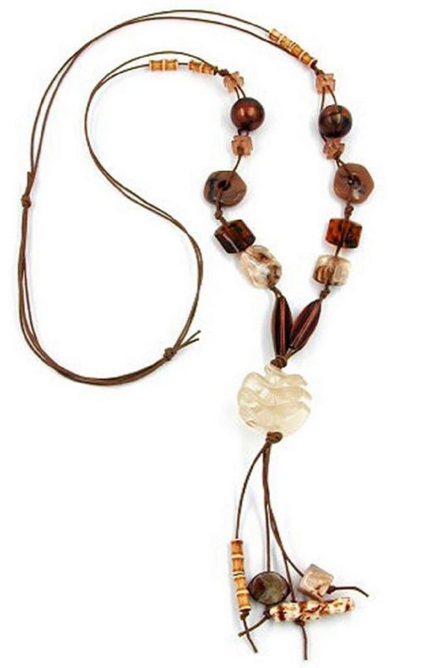 unbespielt Collier Kette Kunststoffperlen Spiralperle in braun-beige Tönen 100 cm, Modeschmuck für Damen von unbespielt