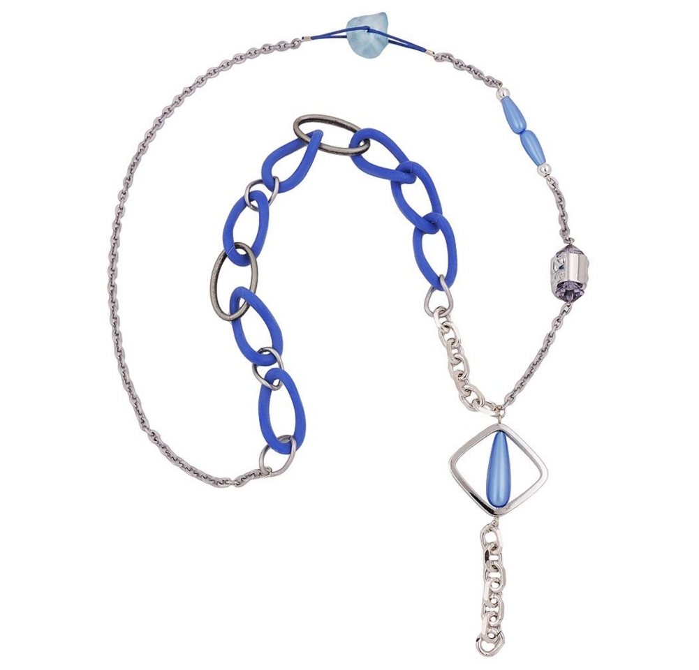 unbespielt Collier Kette Y-Kette blau-transparent-chrom-farbig Kunststoff Aluminium 90 cm, Modeschmuck für Damen von unbespielt