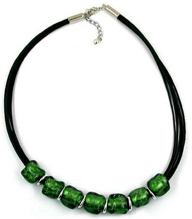 unbespielt Collier Kette Kunststoffperlen dunkelgrün-transparent Kordel grün 50 cm, Modeschmuck für Damen von unbespielt