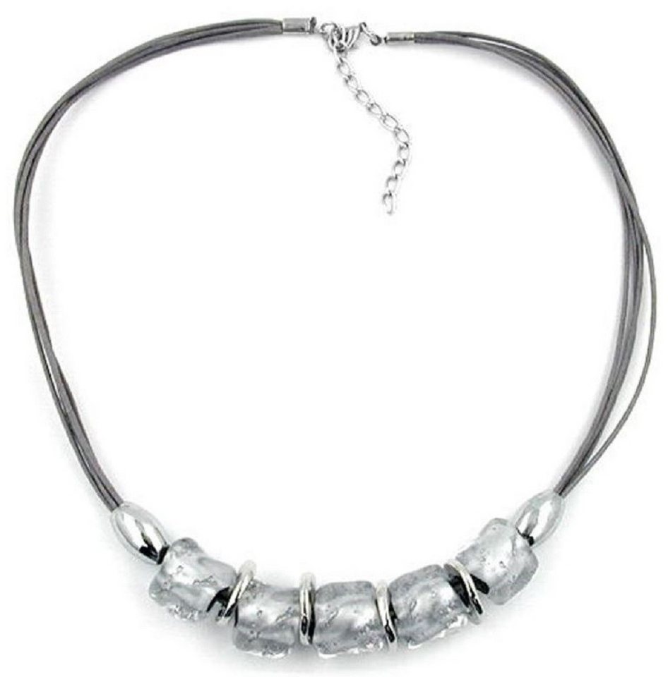 unbespielt Collier Kette Kunststoffperlen grau-silber-transparent Kordel grau 50 cm, Modeschmuck für Damen von unbespielt