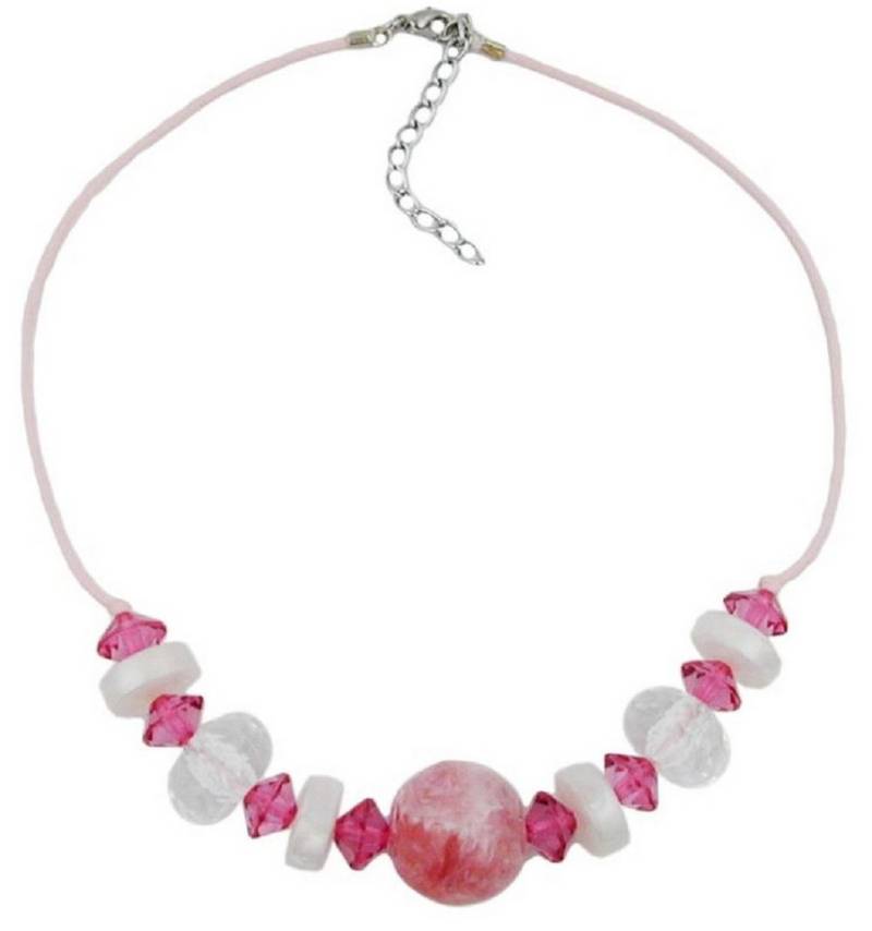 unbespielt Collier Kette Kunststoffperlen rosa-marmoriert kristall 45 cm, Modeschmuck für Damen von unbespielt
