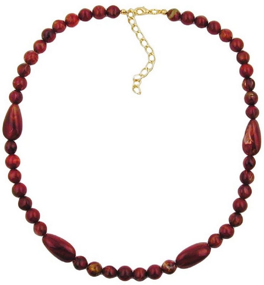 unbespielt Collier Kette Kunststoffperlen rot-marmoriert 45 cm mit Verlängerungskettchen, Modeschmuck für Damen von unbespielt