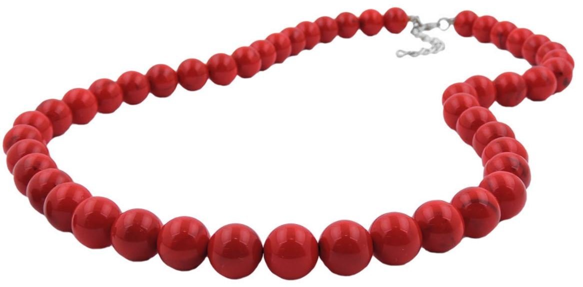 unbespielt Collier Kette Kunststoffperlen rot-schwarz-marmoriert 42 cm, Modeschmuck für Damen von unbespielt