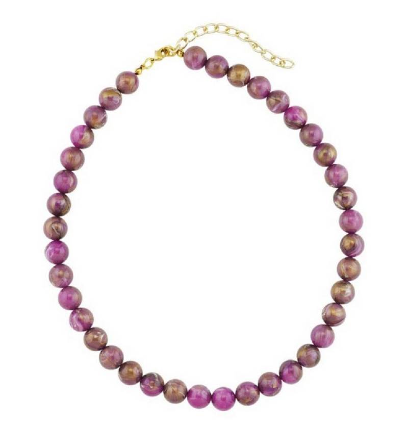 unbespielt Collier Kette Kunststoffperlen rund lila-marmoriert 45 cm, Modeschmuck für Damen von unbespielt