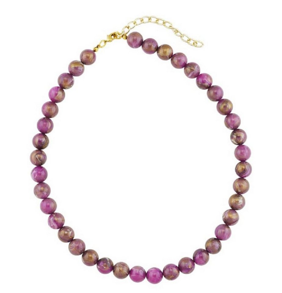 unbespielt Collier Kette Kunststoffperlen rund lila-marmoriert 50 cm, Modeschmuck für Damen von unbespielt