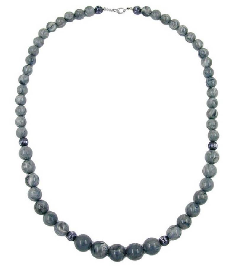 unbespielt Collier Kette Kunststoffperlen verlaufend grau-marmoriert glänzend 60 cm, Modeschmuck für Damen von unbespielt