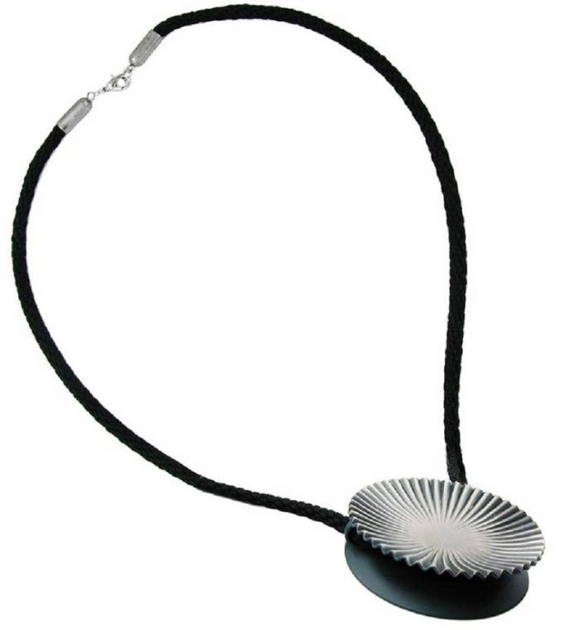 unbespielt Collier Kette Metallanhänger Doppelscheibe anthrazitfarben Kordel 60 cm, Modeschmuck für Damen von unbespielt