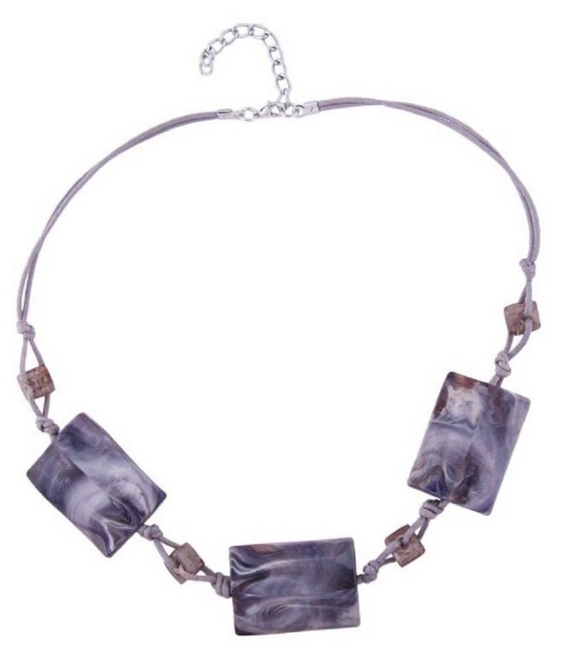 unbespielt Collier Kette Pillow-Perle wolfsgrau-marmoriert Kordel 45 cm Kunststoff, Modeschmuck für Damen von unbespielt