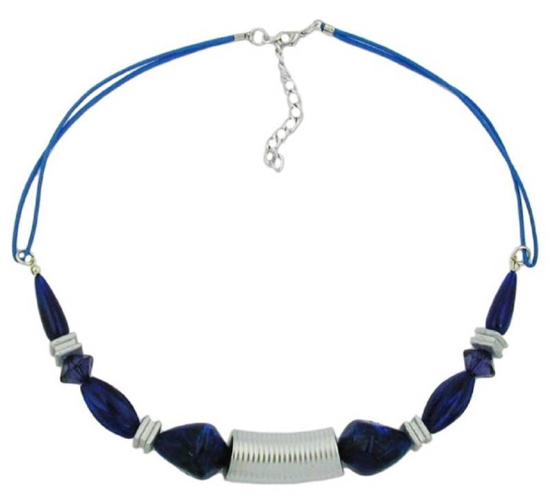 unbespielt Collier Kette Rillenwalze silber-matt blau 45 cm Kunststoffperlen, Modeschmuck für Damen von unbespielt