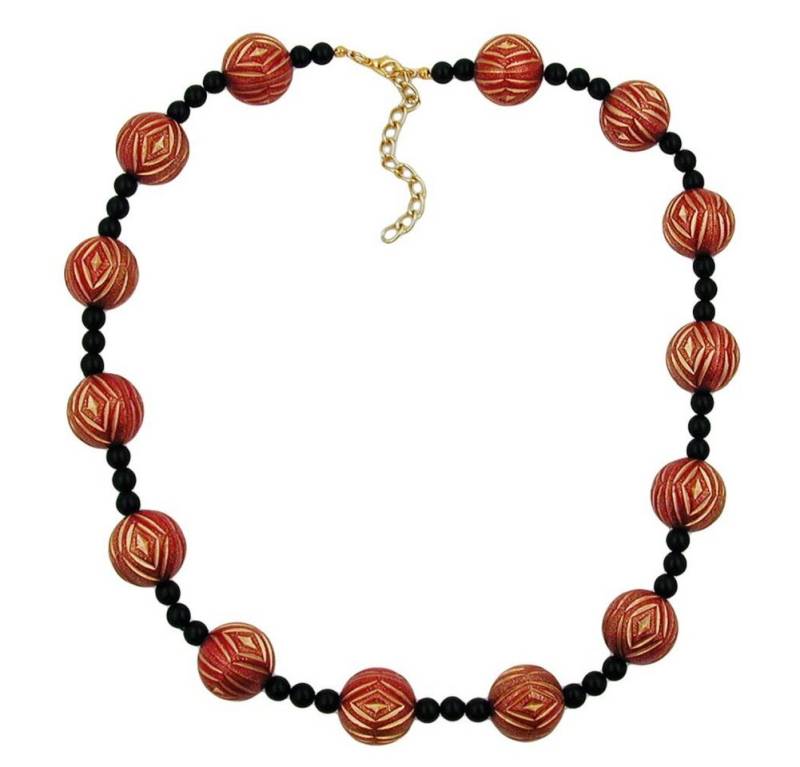 unbespielt Collier Kette Schmuckperlen Kunststoffperlen rot-goldfarben-schwarz 50 cm, Modeschmuck für Damen von unbespielt