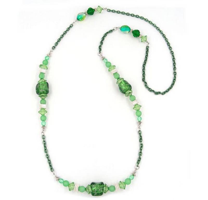 unbespielt Collier Kette Steinperle mit Ankerkette grün Länge 95 cm, Modeschmuck für Damen von unbespielt