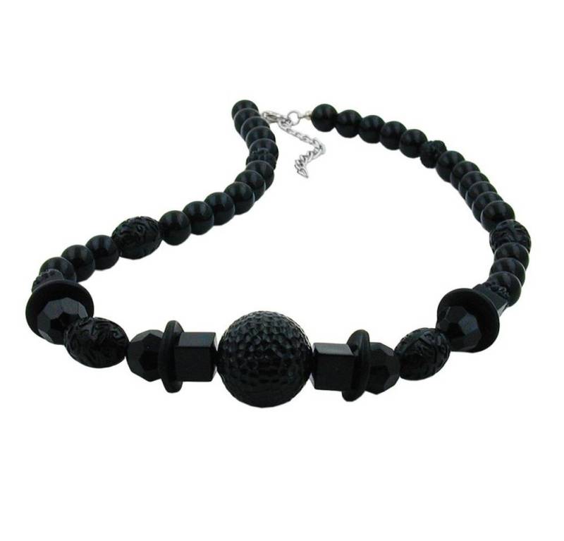 unbespielt Collier Kette Wabenperle und Würfel Kunststoffperlen schwarz 50 cm, Modeschmuck für Damen von unbespielt