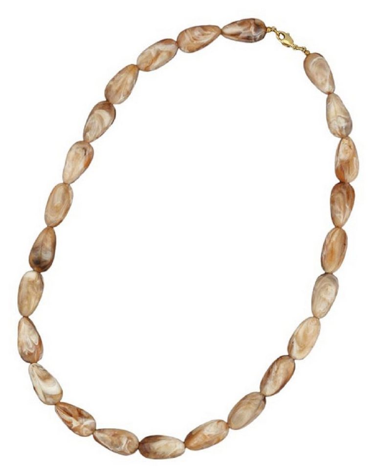 unbespielt Collier Kette Winkelperlen naturfarbenen-marmoriert glänzend Kunststoff 60 cm, Modeschmuck für Damen von unbespielt