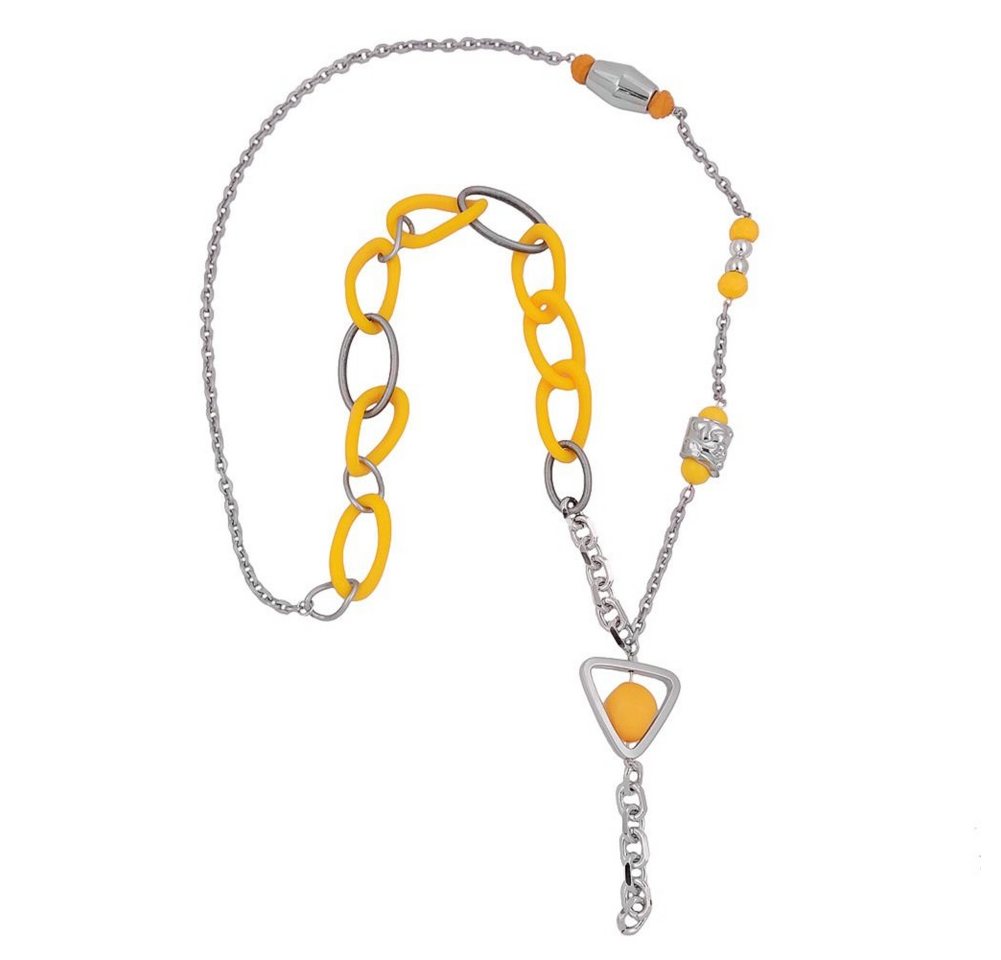 unbespielt Collier Kette Y-Kette gelb grau chrom-farbig Kunststoff und Aluminium 90 cm, Modeschmuck für Damen von unbespielt