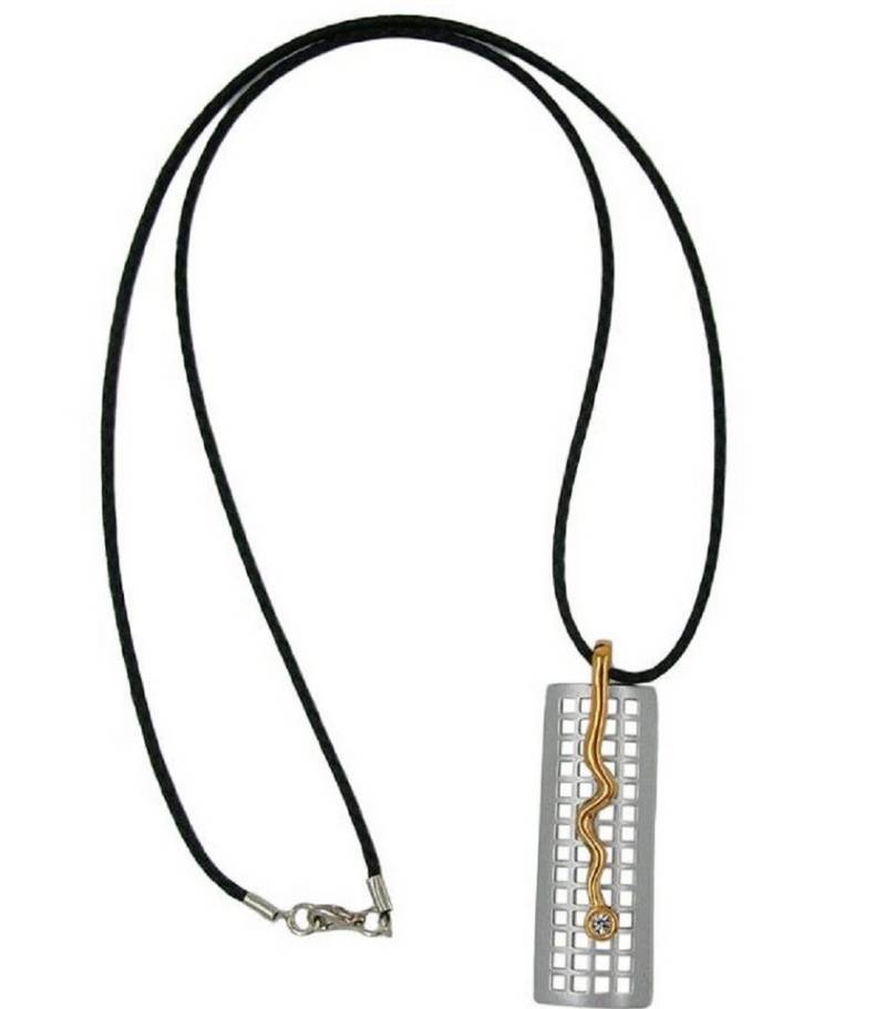 unbespielt Collier Kette mit Anhänger Metallgitter-Design und Glasstein an Kordel 70 cm, Modeschmuck für Damen von unbespielt