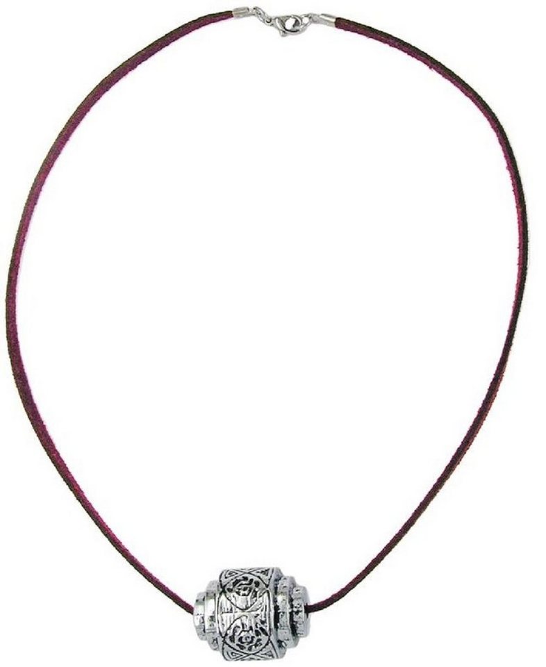 unbespielt Collier Kette mit Kunststoff-Stufenperle chrom-geschwärzt Velourband 42 cm, Modeschmuck für Damen von unbespielt