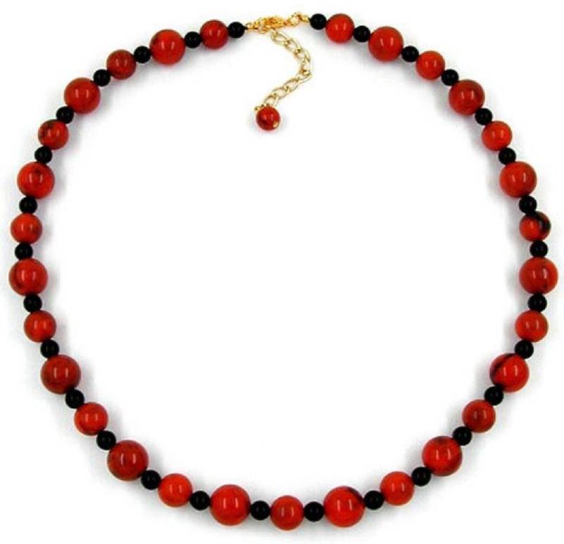 unbespielt Collier Kette mit Kunststoffperlen koralle-schwarz 50 cm, Modeschmuck für Damen von unbespielt