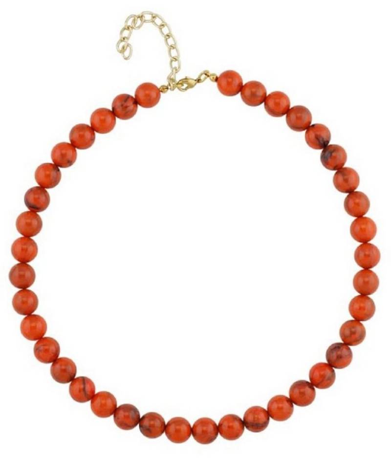 unbespielt Collier Kette mit Kunststoffperlen orange-schwarz-marmoriert 50 cm, Modeschmuck für Damen von unbespielt