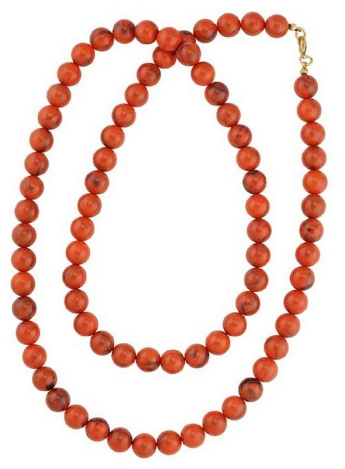 unbespielt Collier Kette mit Kunststoffperlen orange-schwarz-marmoriert 80 cm, Modeschmuck für Damen von unbespielt